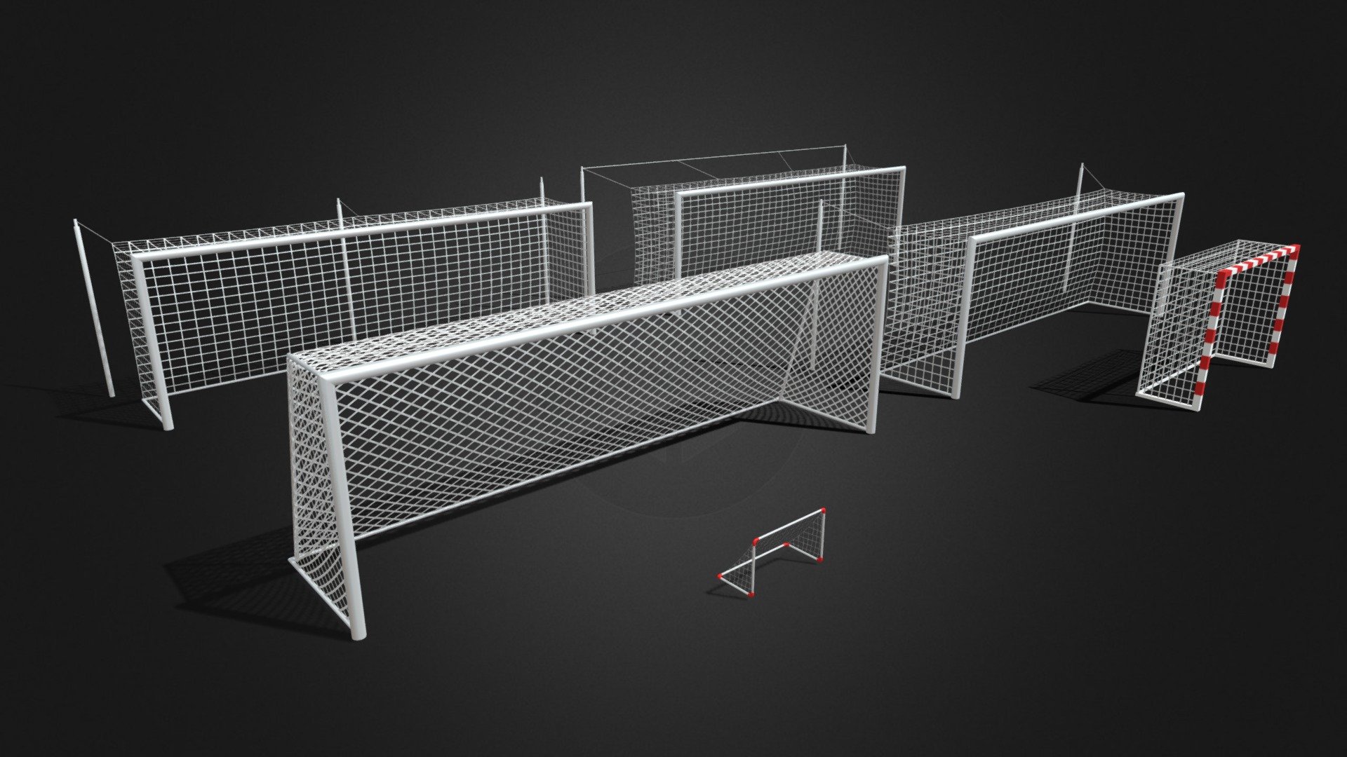 rar file contains the individual fbx models of the soccer goals
-futsal goal
-goals with 2 and 3 posts
-small goal for kids
-classic goal
-indoor goal - Football Goal Pack 3D - Buy Royalty Free 3D model by Shin Xiba 3D (@Xiba3D) 3d model