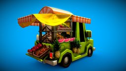 Cartoon Pickup Truck green, food, fruit, truck, red, orange, apple, pickup, bell, watermelon, pepper, vehicle