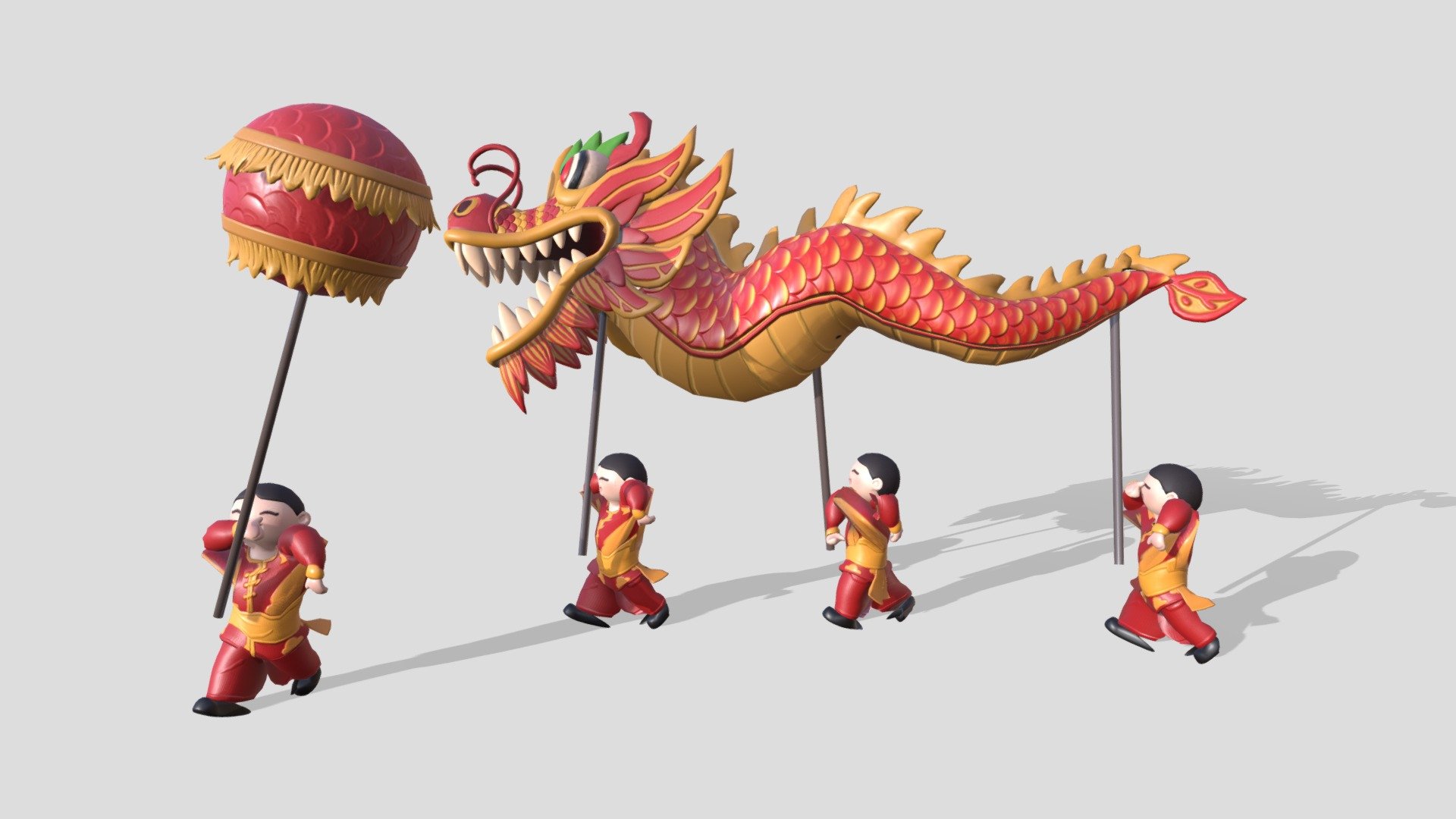 Stylised Chinese dragon dance, including dancers and leading ball. Animations included: Dancing (Loop)

Login to STB’s Tourism Information &amp; Services Hub for free downloads:
https://tih.stb.gov.sg/content/tih/en/marketing-and-media-assets/digital-images-andvideoslisting/digital-images-and-videos-detail.1047f6bf67a5ec741fea030f1fd8a54b64f.Dragon+Dance.html - Dragon Dance - 3D model by STB-TC 3d model