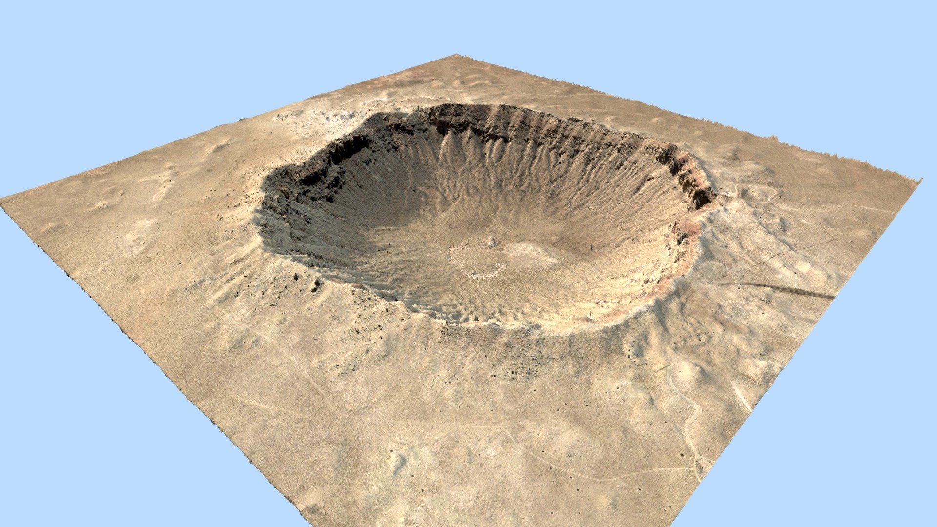 3D model of the Meteor Crater - a meteorite impact crater in the northern Arizona desert of the United States. Native file is from Blender 2.79 using standard render. Export files are available in fbx and obj formats 3d model