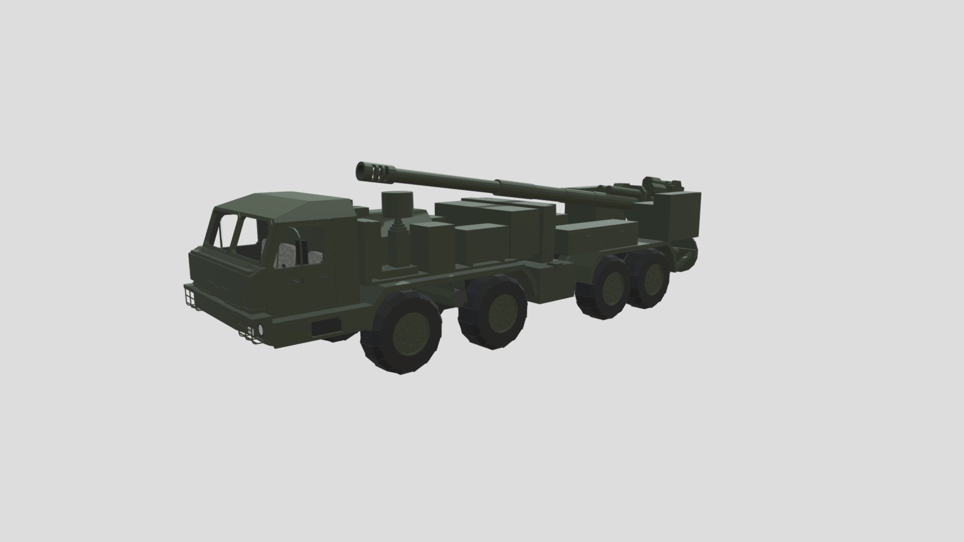 2S43 Malva is a Russian 152-mm interspecific artillery complex on the chassis of a four-wheel drive car BAZ-6610-027 Voschina with a wheel formula of 8 * 8 produced by the Bryansk Automobile Plant. The ACS was created as part of the ROC Outline. The 152 mm rifled howitzer 2A64 with a barrel length of 47 calibers, identical to the 2S19 Msta-S self-propelled gun, is used as a combat weapon. Due to the abandonment of the turret and the reservation of the gun installation site, the machine became much lighter, which made it possible to transport it by VTA aircraft, such as the Il-76 3d model
