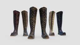 Medieval Tall Pointy Boots leather, medieval, boots, pointy, caiman, emboss, fashionable, cool, lowpoly