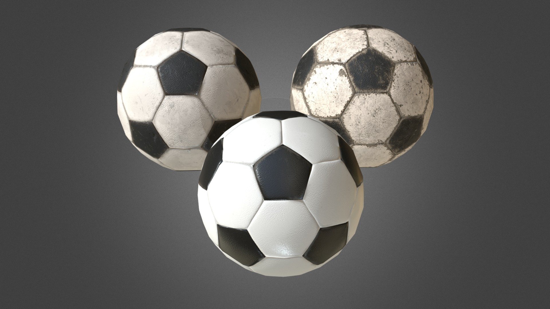 Low poly, PBR, game ready 3D model of New, Used and Old Fotball Balls FBX format Texture Size: 2048x2048 - Fotball Balls SET Low Poly PBR Model - 3D model by AleksandrKorostyliov 3d model