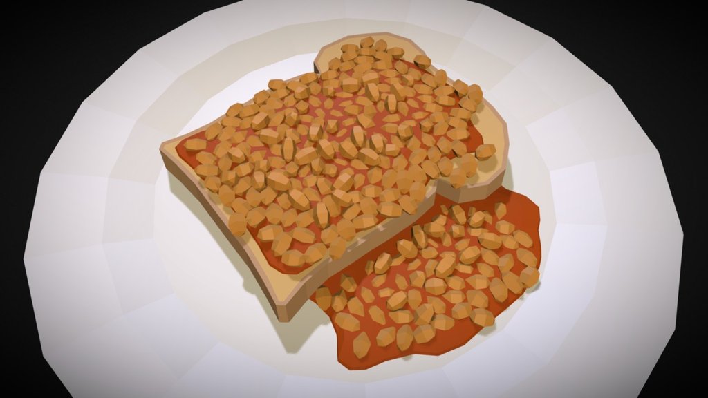 A task to create a low poly look 3D model of an item of food, with simple colouring. I made some beans on toast because who doesn't love beans on toast 3d model