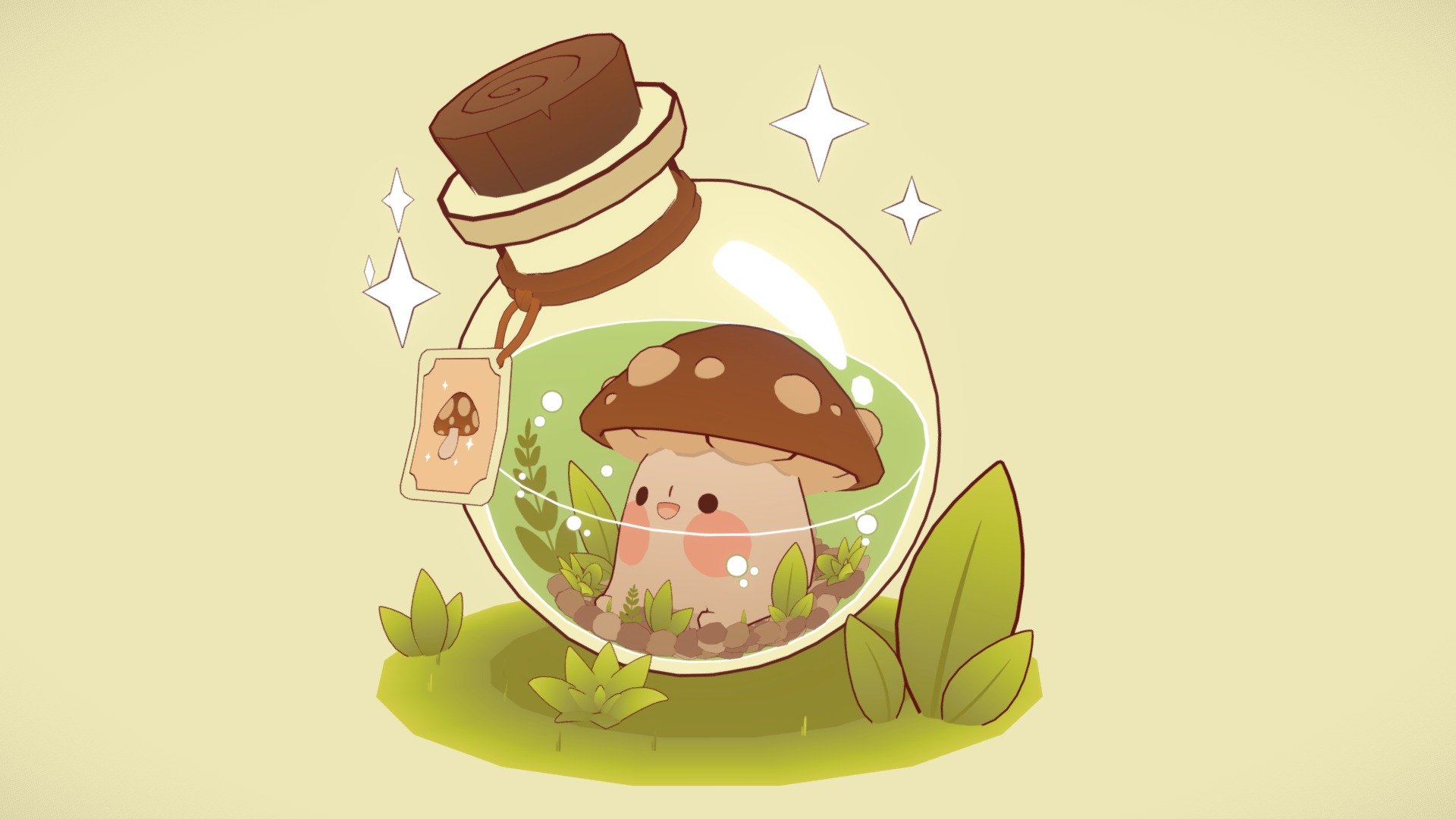Mushroom Potion 

Based on the art of rihnlin
Instagram: www.instagram.com/rihnlin/

Textured with a gradient panel, modeled in blender.

For more models of this style visit my profile or stop by my store

You can also support me by giving me a coffee as a gift&mdash;https://ko-fi.com/ergoni

*Note: when loading the model in blender, activate the Backface culling option in the material and use the texture in the broadcast channel to achieve this same effect.* - Mushroom Potion - Download Free 3D model by Ergoni 3d model