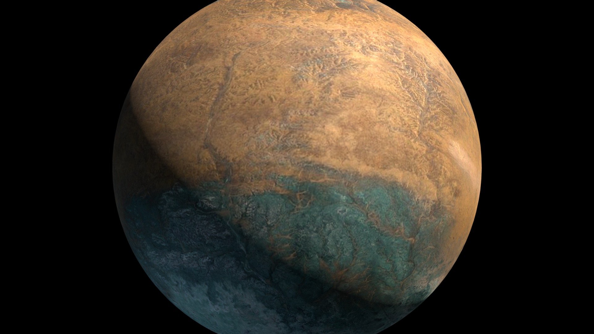 Planet Commerce One,  a fictional alien planet. The sphere is 8192 polys. The texture map is 2700 x 1350 pixels 3d model