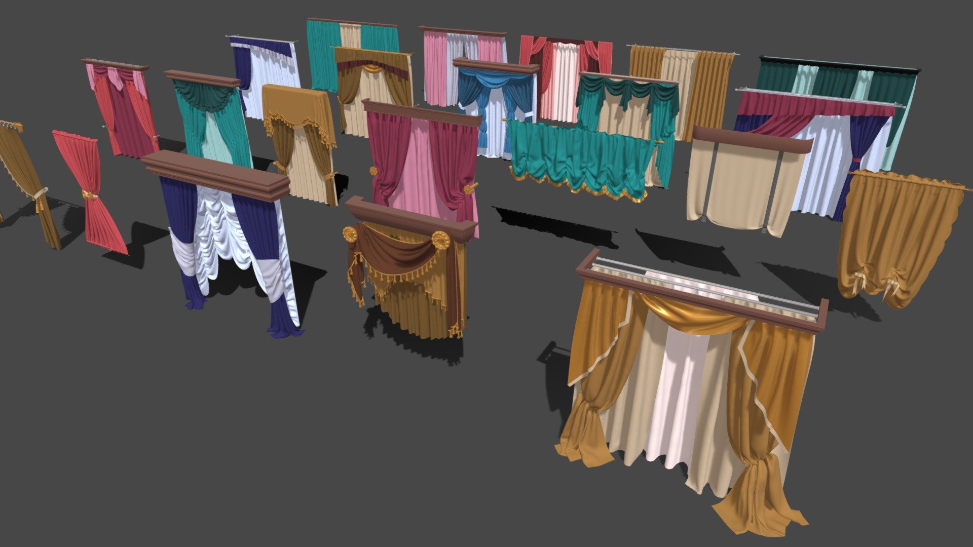 Get pack - https://www.artstation.com/a/4216087




middle poly curtains - 22 pieces

UW mapped

include max(2018), blend(2.8), fbx , obj and stl files

without textures and materials

poly - 1030232

vert - 1029737 - Curtains - part - 2 - 22 pieces - 3D model by 3d.armzep 3d model