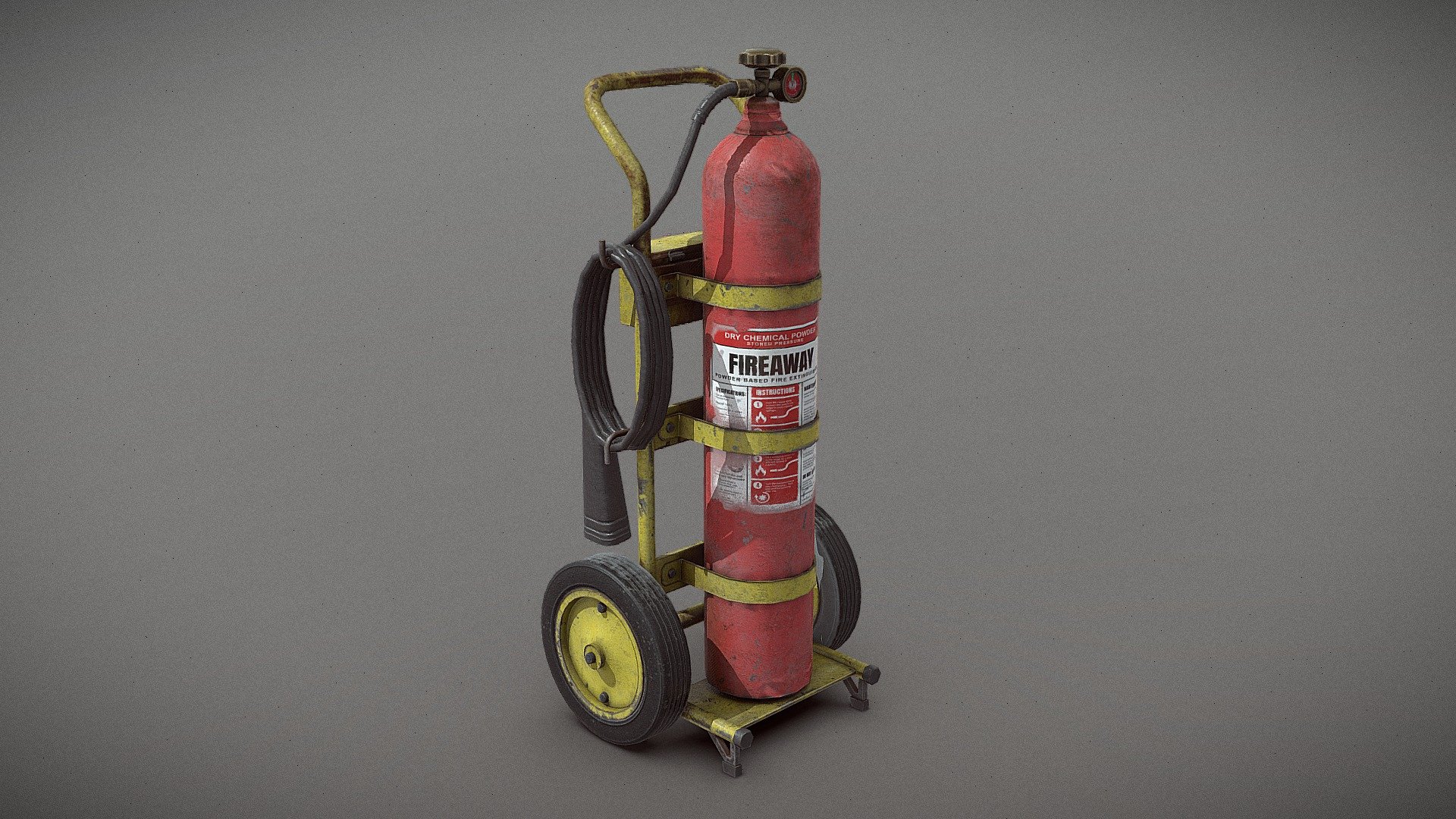 Slightly weathered and exposed fire extinguisher trolley

LP/HP/UV: Blender
Texture: Substance Painter

Contains FBX + 4k Albedo, Normal (DX), AO, Metallic, Roughness Maps - Fire Extinguisher Trolley - Buy Royalty Free 3D model by Mik Santos (@mikelkel2) 3d model