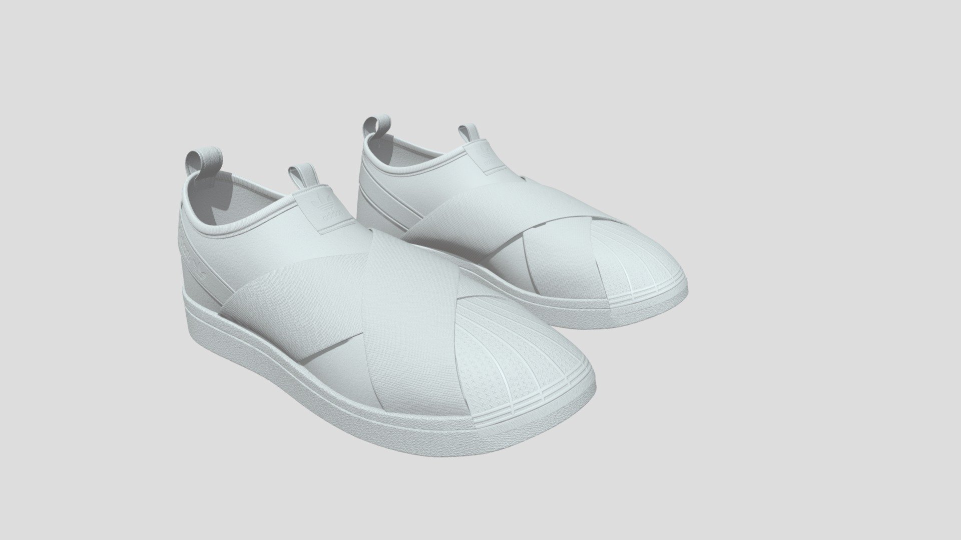 3D model of adidas SUPERSTAR SLIP-ONS , with good topology and already textured.  

*Format： FBX


Textures (4k PNG files, 4096*4096  ) include:  

&ndash; 2 different textures of base color and normal map for left and right shoe

&ndash;  1 roughness map for both shoes



Polygon count: 37476



UV mapped



Feel free to contact me if you have any questions


 - adidas SUPERSTAR SLIP-ONS shoes - Buy Royalty Free 3D model by Chloe-Li-3D 3d model