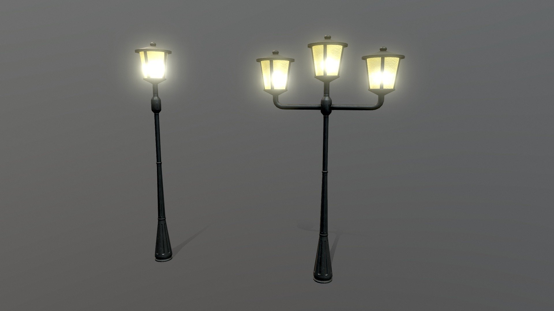 Two light poles with an old style.

These assets can also be used in a daytime scene, if the Emission map isn't used.

4K maps: Color, Normal, Roughness, Metalnes, Opacity and Emmision 3d model