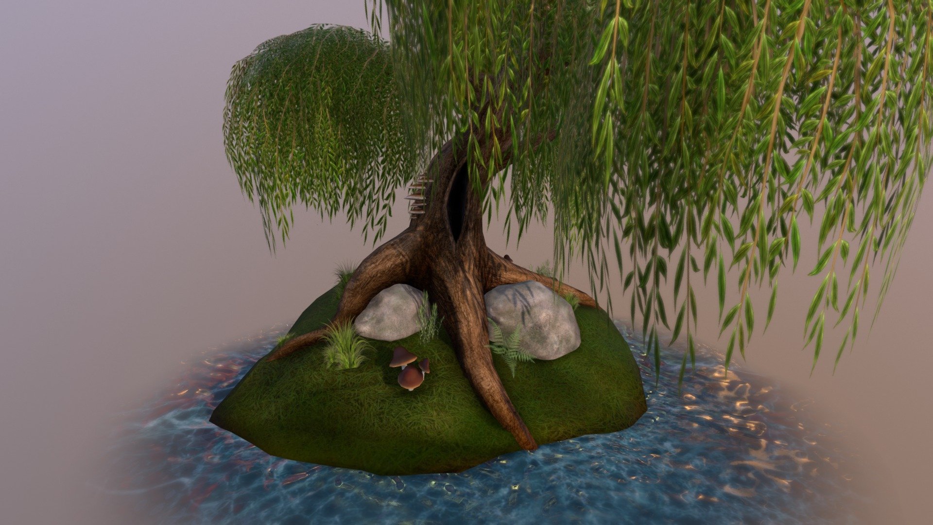 My first tree island created for a school project. 

Models made in 3DS Max and Mudbox. The textures are all made by hand except for the gras and farn 3d model
