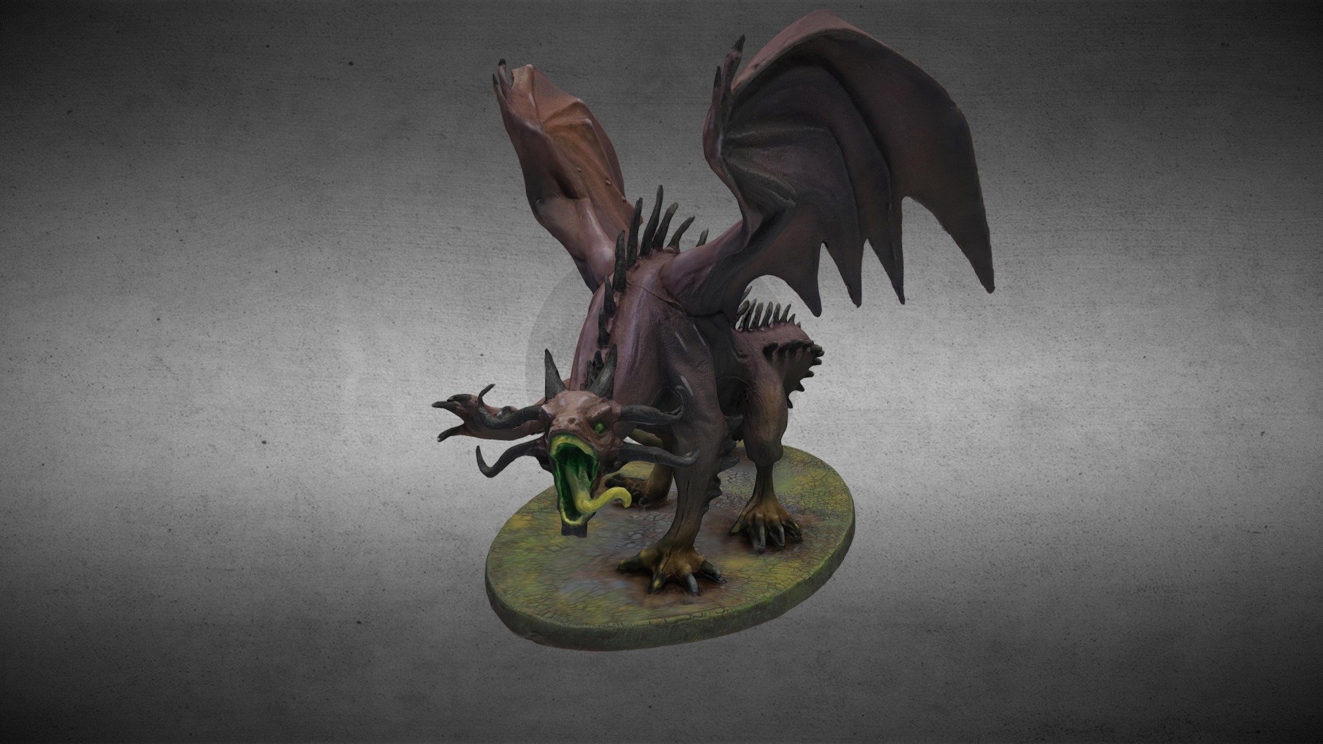 3D Scan of hand painted (by me) model of the 70mm figure of monster Shadow Dragon from the board game Descent Journeys in the dark 2nd edition.

Photographed with a Sony a5000 50mm.
3D reconstruction with 3DF Zephyr.
Retopology with Blender 3d model