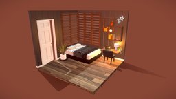 Low Poly Isometric Bedroom bedroom, desk, furniture, sunset, isometric, low-poly, chair, low, poly, house