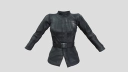 Belted Closed Front Leather Female Agent Jacket leather, winter, agent, front, fashion, girls, jacket, clothes, closed, stylish, coat, combat, realistic, real, belt, womens, wear, belted, pbr, low, poly, female, black