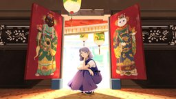 Cat door god cute, culture, 2d, background, illustration, 2dto3d, character, girl, blender, temple