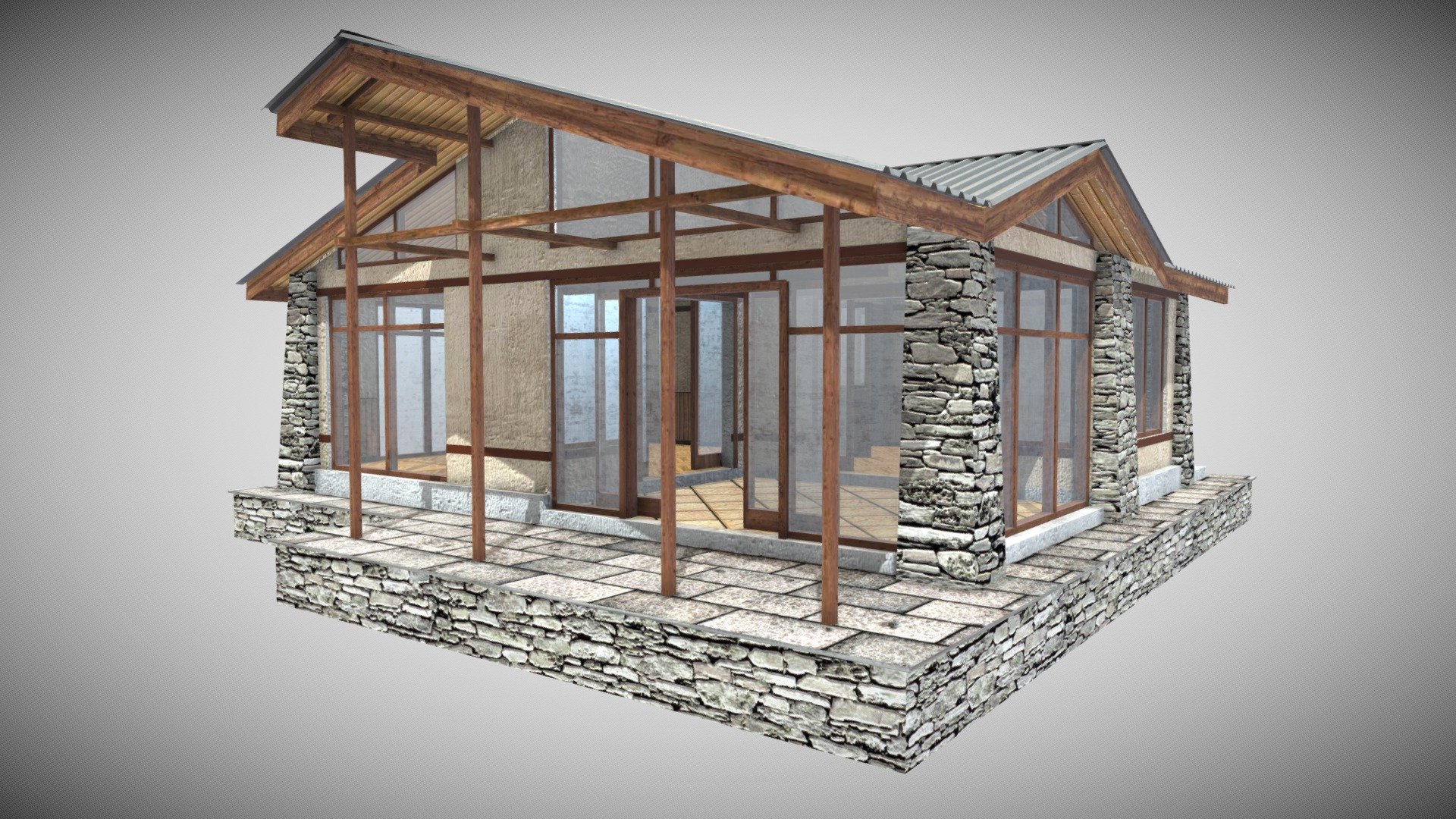All in One Material 8k + Glass - Mountain Cottage Double - Buy Royalty Free 3D model by Francesco Coldesina (@topfrank2013) 3d model