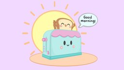 Cute Morning! food, cute, happy, sleep, good, dream, painted, toaster, breakfast, morning, pink, arms, bread, kirby, kawaii, toasty, maya, asset, 3d, photoshop, lowpoly, stylized, blue, colours, japanese, susbstancepainter, postit