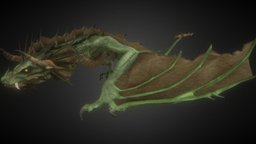 Gran Wyvern Bosque forest, full, reptil, wyvern, fullbody, poison, character-model, rigged-character, readyforgame, rigged-and-animation, animated, fantasy, dragon, rigged