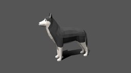 Low Poly Cartoon Husky topology, dog, realistic, game-ready, husky, low-poly, cartoon, 3d, lowpoly, gameart