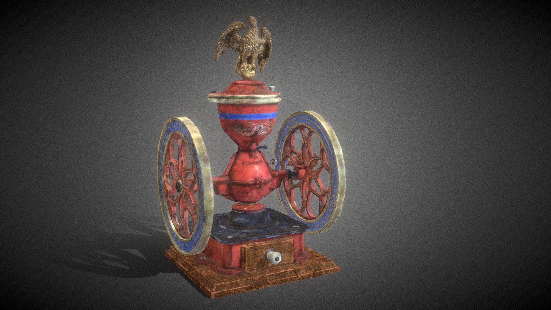 An Antique Coffee Grinder Inspired in various real objects ready for a game engine it has 12481 verts 29442 edges 23942 tris and 16928 polys and the texture are PBR and 4K including Albedo, roughness, metallic, AO and Normal Map also included the 3DS Max File and Maya File if you need 3D game Assets or STL files I can do commission works.

A little bit of history 

The first coffee grinder was made in the 15th century.
It was a simple hand-cranked device that ground coffee beans into a powder. The powder was then brewed in a pot of hot water. This early method of brewing coffee was known as the &ldquo;Turkish method.