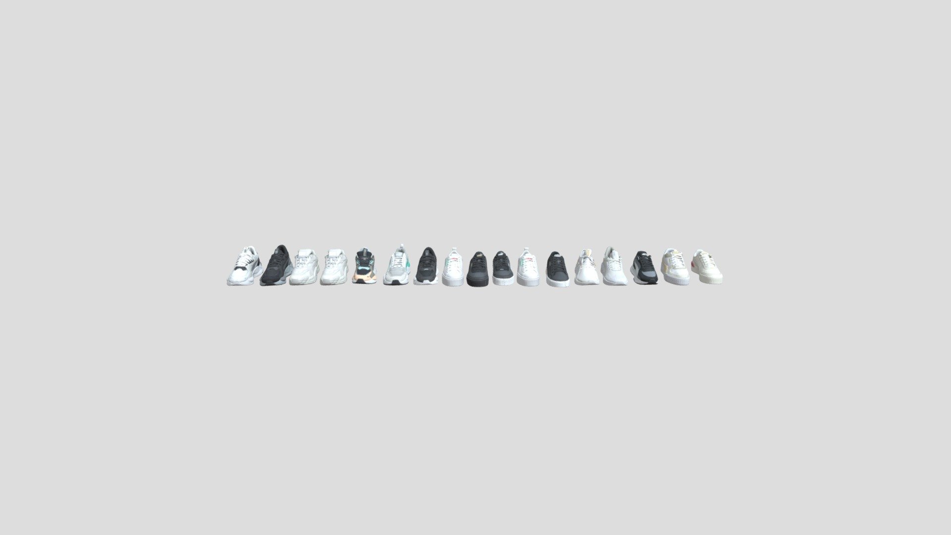 Pack of many Puma shoe Photogrammetry 
scan, 4K Textures, Low-Poly Game Ready Asset, 
30K Triangles 3d model