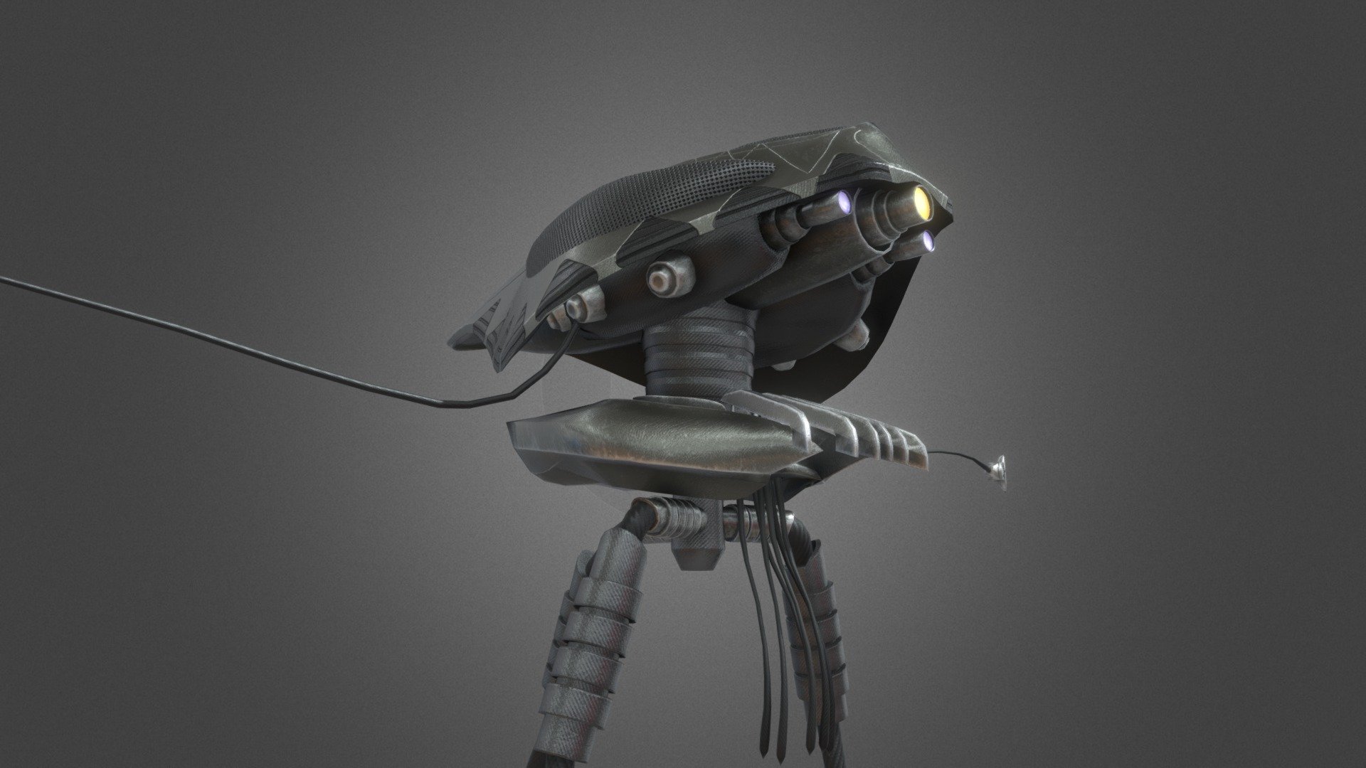 This was a VRChat compatible avatar commissioned by a Private Client.

Based on the Tripod from the 2000s War of the Worlds with Tom Cruise. The rigging was quite tricky as I had to hide a humanoid skeleton inside the body to get the arms to work properly.  Quite pleased with the results.  The legs have a custom animation as well to give proper locomotion.

Thanks so much to AORV and their fantastic reference.  Check out their Tripod as well! https://skfb.ly/U6qw - Ware of the Worlds Tripod - VRC Avatar - 3D model by samdutter 3d model
