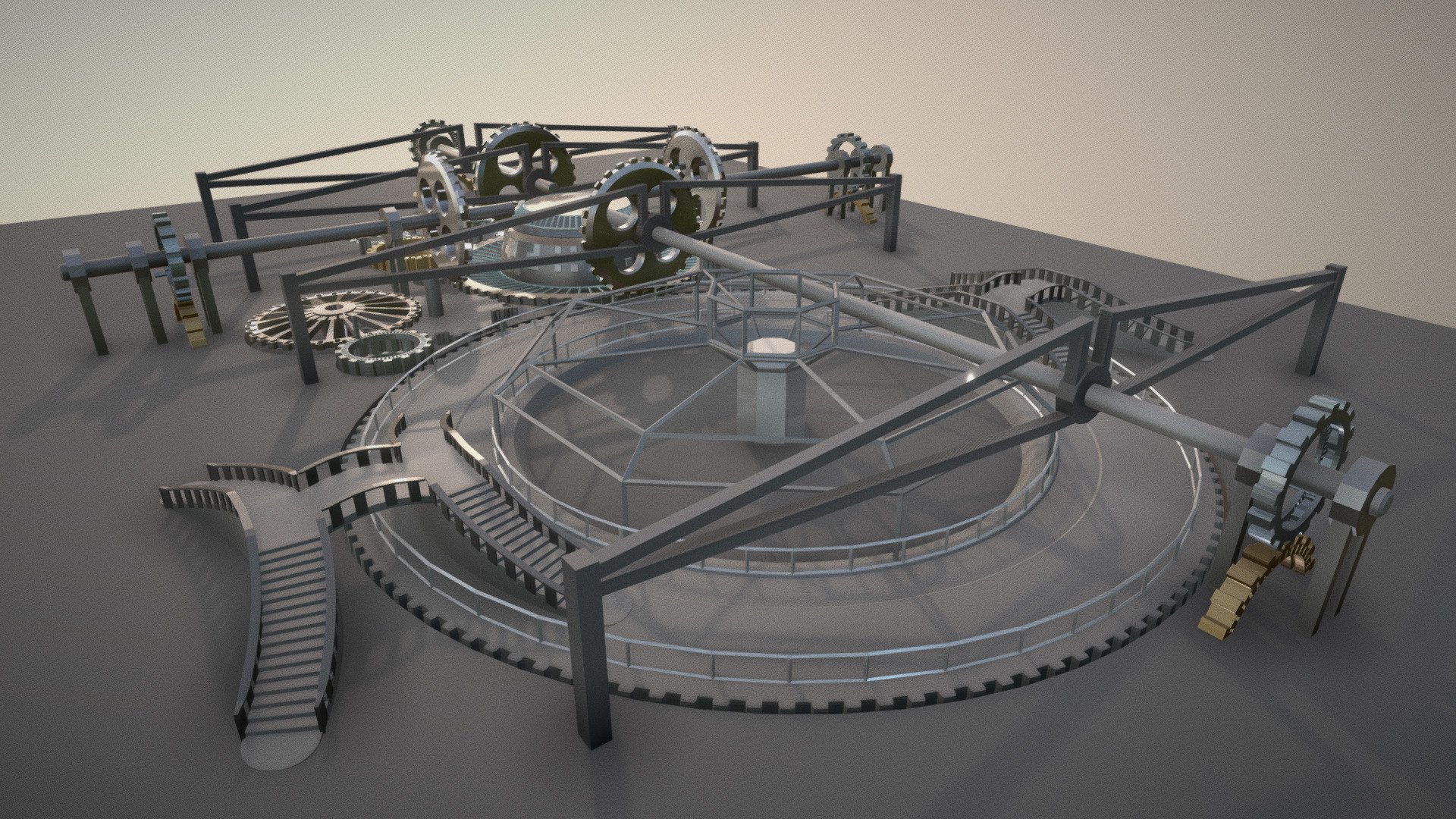Here's a little project I'm working on in my free time.

I'm trying to create a mechanical city powered by water, wind, sun and geothermal energy 3d model
