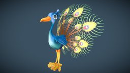Cartoon Paon // Peacock style, bird, animals, color, peacock, plume, feather, oiseau, paon, low-poly, cartoon, blue