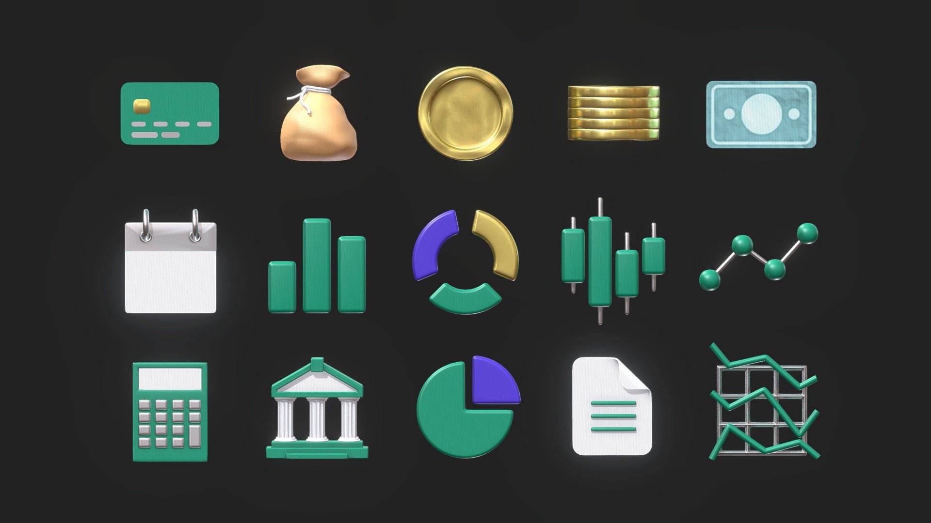 Financial 3D Icons Collection


Dollar banknote 💸
Japanese candles 🕯️
Bar graph 📊
Golden coin 🪙
Circle graph 🍇
Bank office 🏦
File, Document 📄
Calendar 📆
Credit card 💳
Calculator 🧮
Lines graph 📈
Dots graph
 - Financial 3D Icons Collection 🪙 - Buy Royalty Free 3D model by tkkjee ​🥀 (@tkkjee) 3d model