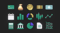 Financial 3D Icons Collection 🪙 bar, office, circle, coin, graph, credit, card, financial, icons, collection, file, candles, dollar, bank, document, golden, calendar, lines, dots, calculator, banknote, 3d, japanese