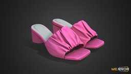 [Game-Ready] Pink Pleated Womans Heel Sandals shoe, topology, fashion, pink, ar, shoes, slippers, shoescan, low-poly, photogrammetry, 3d, lowpoly, scan, 3dscan, gameasset, gameready, shoes3d, noai, filpflops