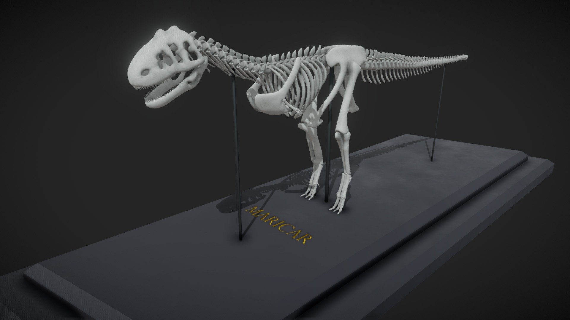 Made this Majungasaurus called Maricar for college display project. Also to practice more with UV mapping/substance painter.

(Not optimized at all..) - Majungasaurus Skeleton - 3D model by Dylan Spin (@DylanSpin) 3d model