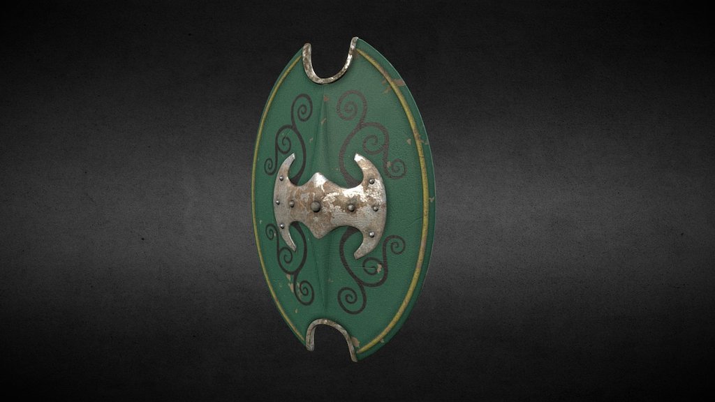 WIP Irish shield.  Model complete.  UV's complete (UV's shared with celtic sword model).  Textures, mostly complete (Also shared with celtic sword) 3d model