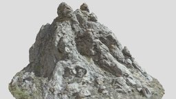 Big Mountain Peak Cliff Rock Boulder Drone Scan green, spain, grass, drone, mountain, cliff, baked, pillar, gray, boulder, round, dry, 8k, peak, slope, photoscan, photogrammetry, 3d, blender, pbr, model, scan, stone, rock