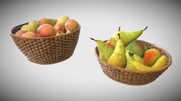 Double Fruit Basket fruit, orange, basket, tabletop, composition, banana, lemon, unwrap, mango, pbr