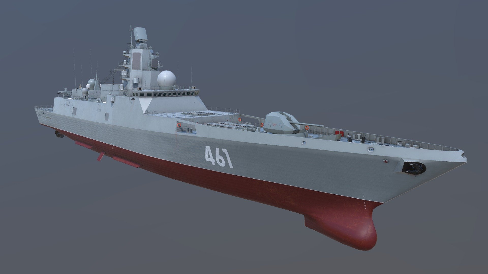 The Admiral Gorshkov class, Russian designation Project 22350 for the original and upgraded version armed with 16 and 24 VLS cells respectively, is the newest class of frigates being built by the Severnaya Verf in Saint Petersburg for the Russian Navy. The Project 22350 was designed by the Severnoye Design Bureau and incorporates use of stealth technology. As of August 2020, ten vessels have been contracted for delivery by 2027. The lead ship of the class, Admiral Gorshkov, was commissioned on 28 July 2018 3d model