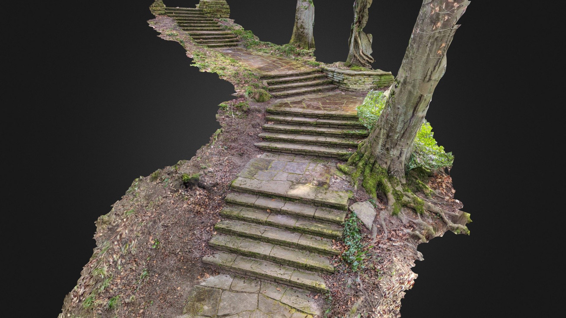 Some stairs I found in the German-French Garden in Saarbrücken.

Did you know? Over 3 years ago, when I uploaded this decimated raw scan, Sketchfab did not have any restrictions for texture size (or at least none I can remember). Consequently, when the new 8k texture limit kicked in, my singular model was automatically split into 4 chunks (judging by the current number of UVs), to accomodate the lower resolutions. Therefore, the orginal texture must have been 16k (to be confirmed if the original project file is to be uncovered) 3d model
