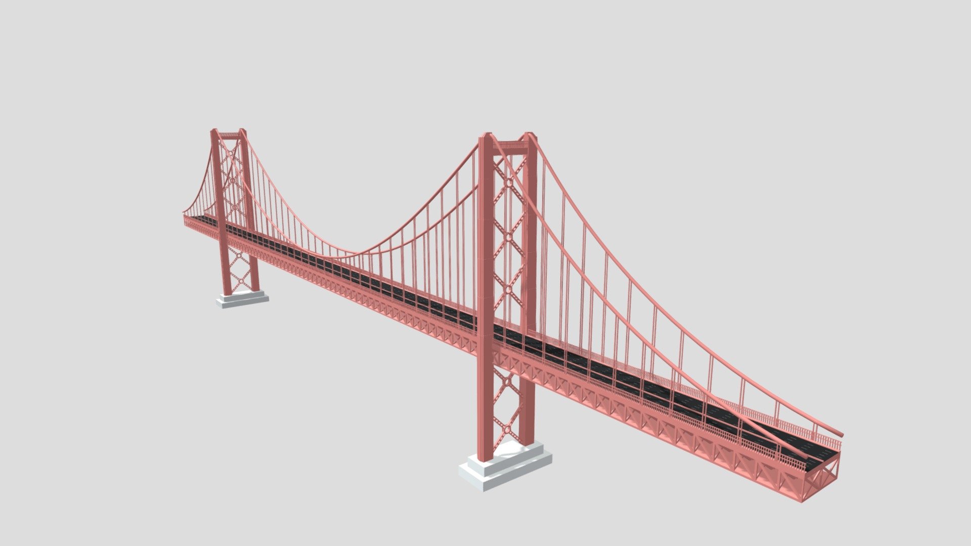 Golden Gate Bridge.

Made with Blender 2.8.

Rendered with Cycles.

system units -: m.

Polygons: 40,044.

Vertices: 50,512.

Formats: . blend . fbx . obj, c4d,dae,fbx,unity.

Thank you 3d model