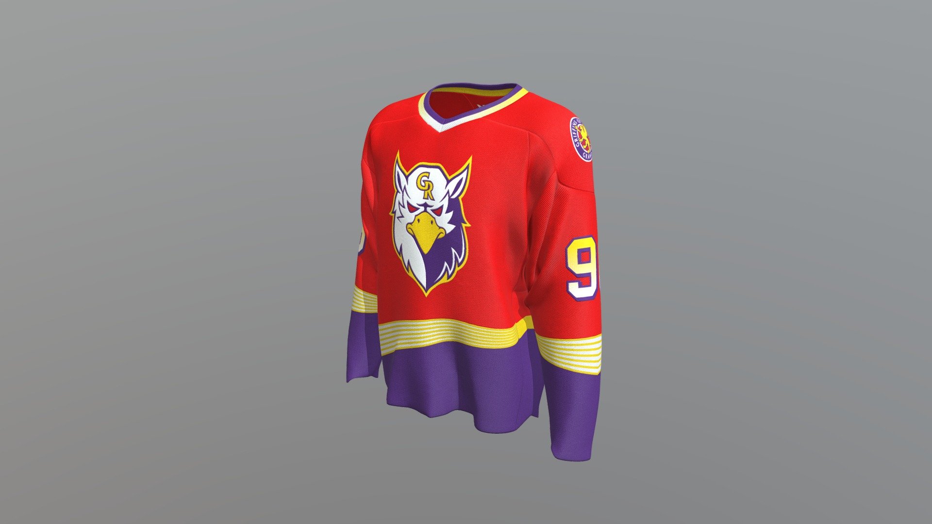 A 3d mockup of my submission for the 2019 Grand Rapids Griffins jersey design contest. This year the request was for a 90s inspired jersey 3d model
