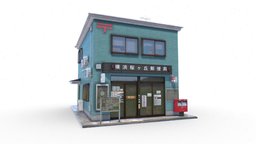 Tokyo Suburban Building 3 Post japan, post, china, asian, tokyo, realistic, low-poly, game, 3d, house, building, gameready