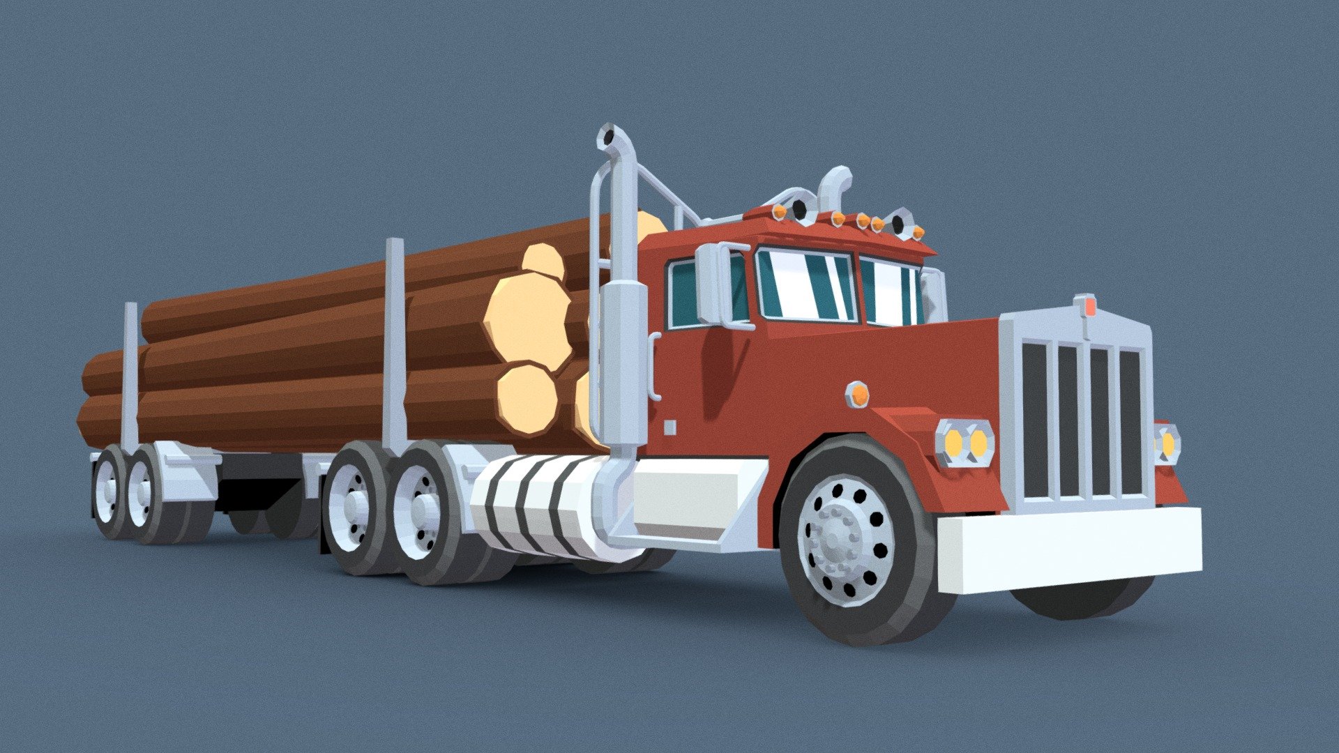 Low poly model of a Kenworth W-900 A 1973 Timber Carrier.

This is an asset for my upcoming mobile game Double Rocks. The game setting is inspired by the “Twin Peaks” series and this model is a reference to the Leo Johnson’s truck that can be seen in the pilot episode.

The model is flat shaded low poly colored with a texture. Can be easily recolored. Optimized for mobile games 3d model