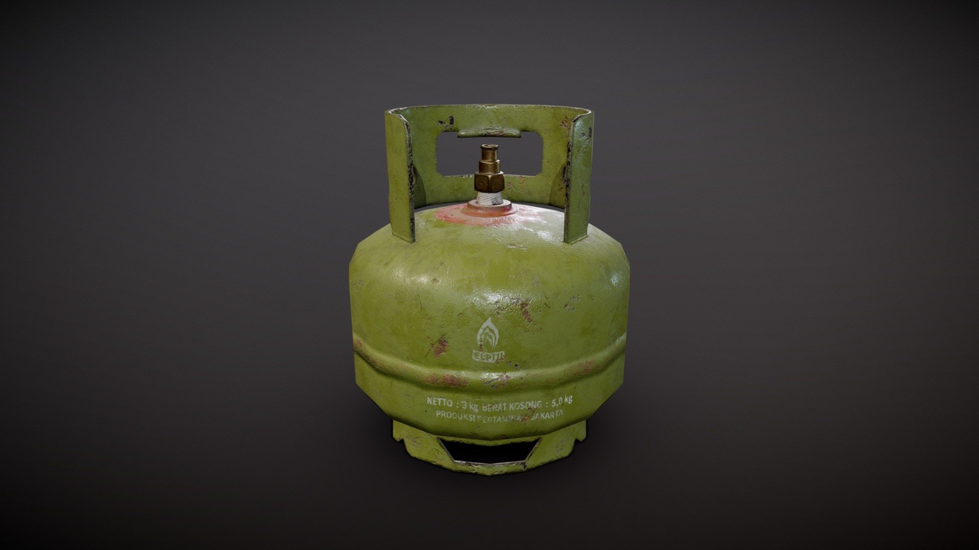Indonesian LPG gas tank
based on real life product

1668 TRIS
2K texture, 5 maps (Albedo, Metalic, Roughness, Normal, AO)

I made this to learn about game assets - LPG Gas Tank 3kg - 3D model by aprillioalbert 3d model