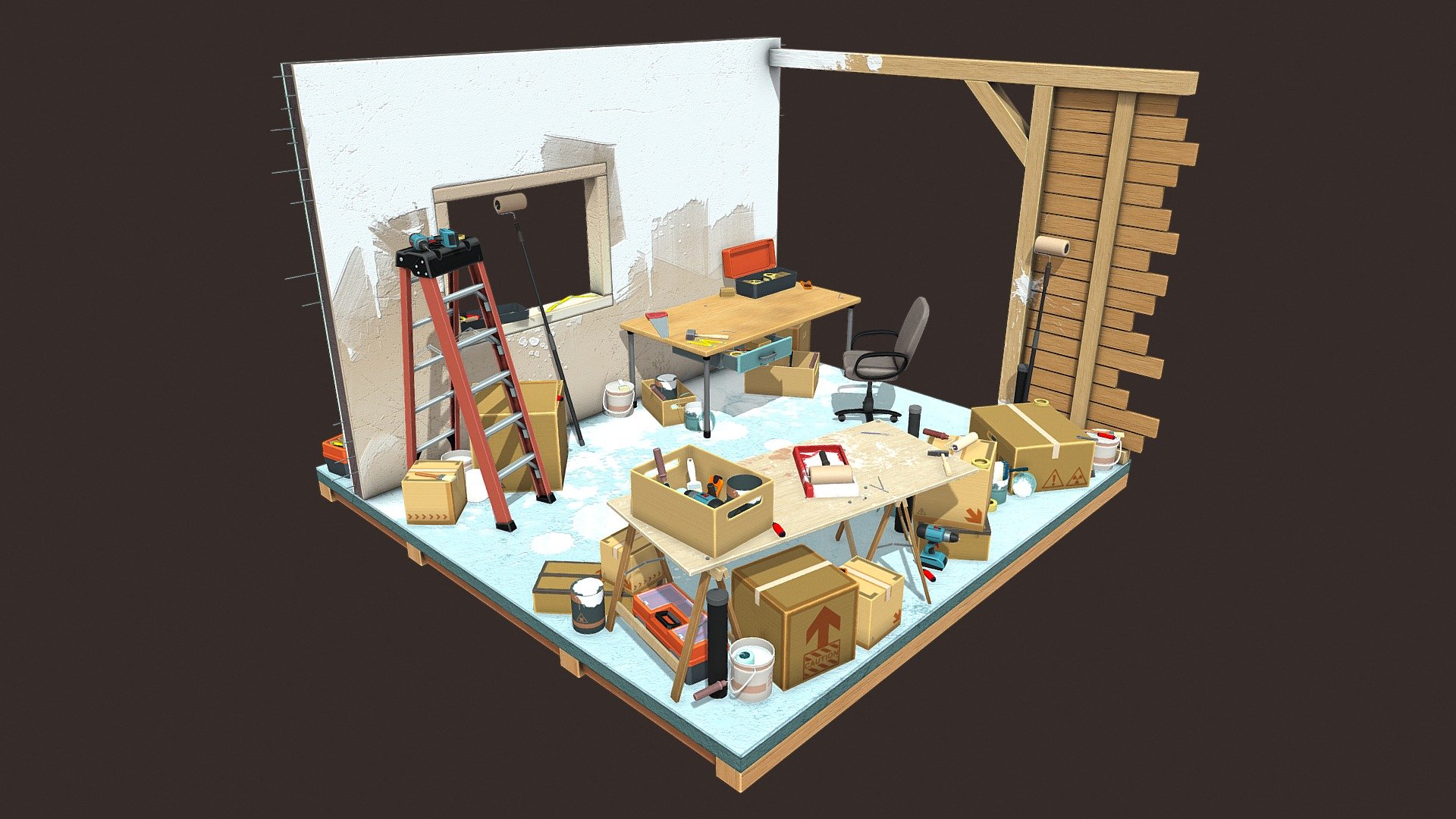 Diorama of our new asset collection available for purchase on the Sketchfab store! Work and painting tools, work tables, ladders, buckets, boxes and much more! Stay tuned for our next release!

Here it is the store page:

https://sketchfab.com/3d-models/pbr-work-tools-ea8dff5384f24f66a22f45d0987b6a6b


check it out! - Work Tools Diorama - 3D model by BlackSpire 3d model