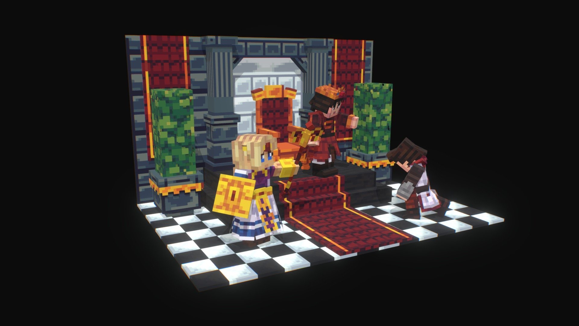 Throne room model with some characters. Made with blockbench.
feat. @fubucreator - Throne Room - 3D model by Victim (@digitalvictim) 3d model