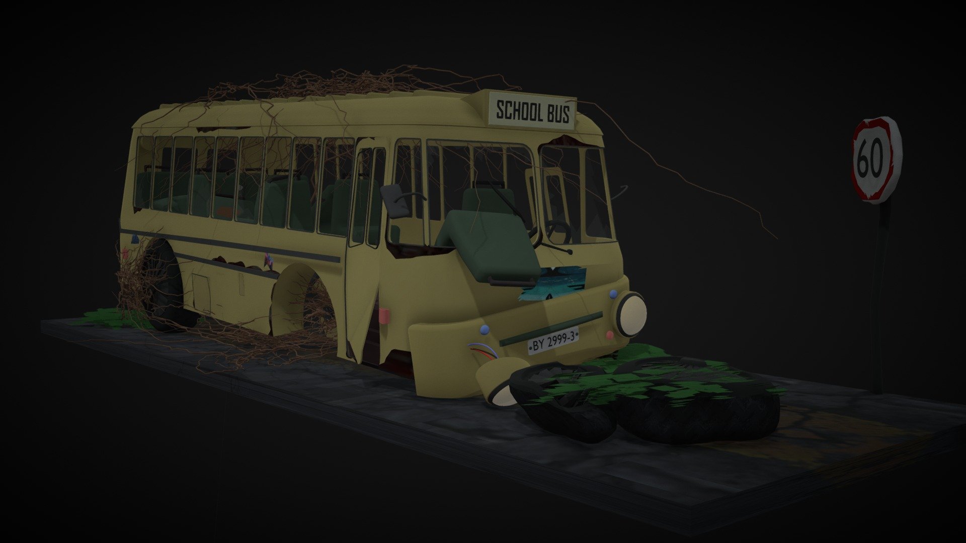 crashed school bus - smashed bus - Download Free 3D model by shkatulochka (@kycokcaxara) 3d model