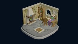 Witch Room Low Poly room, wizard, furniture, crystals, alchemist, potion, magician, sorcery, alchemy, lowpoly, witch, house, fantasy, magic, environment