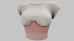 Female Transparent Bottom Crop T-shirt Top shirt, , fashion, t, girls, top, bottom, clothes, with, classic, summer, transparent, casual, womens, t-shirt, wear, crop, pbr, low, poly, female