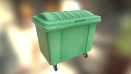 Green Trash can garbage, dustbin, bin, max, transhcan, 3d, zbrush