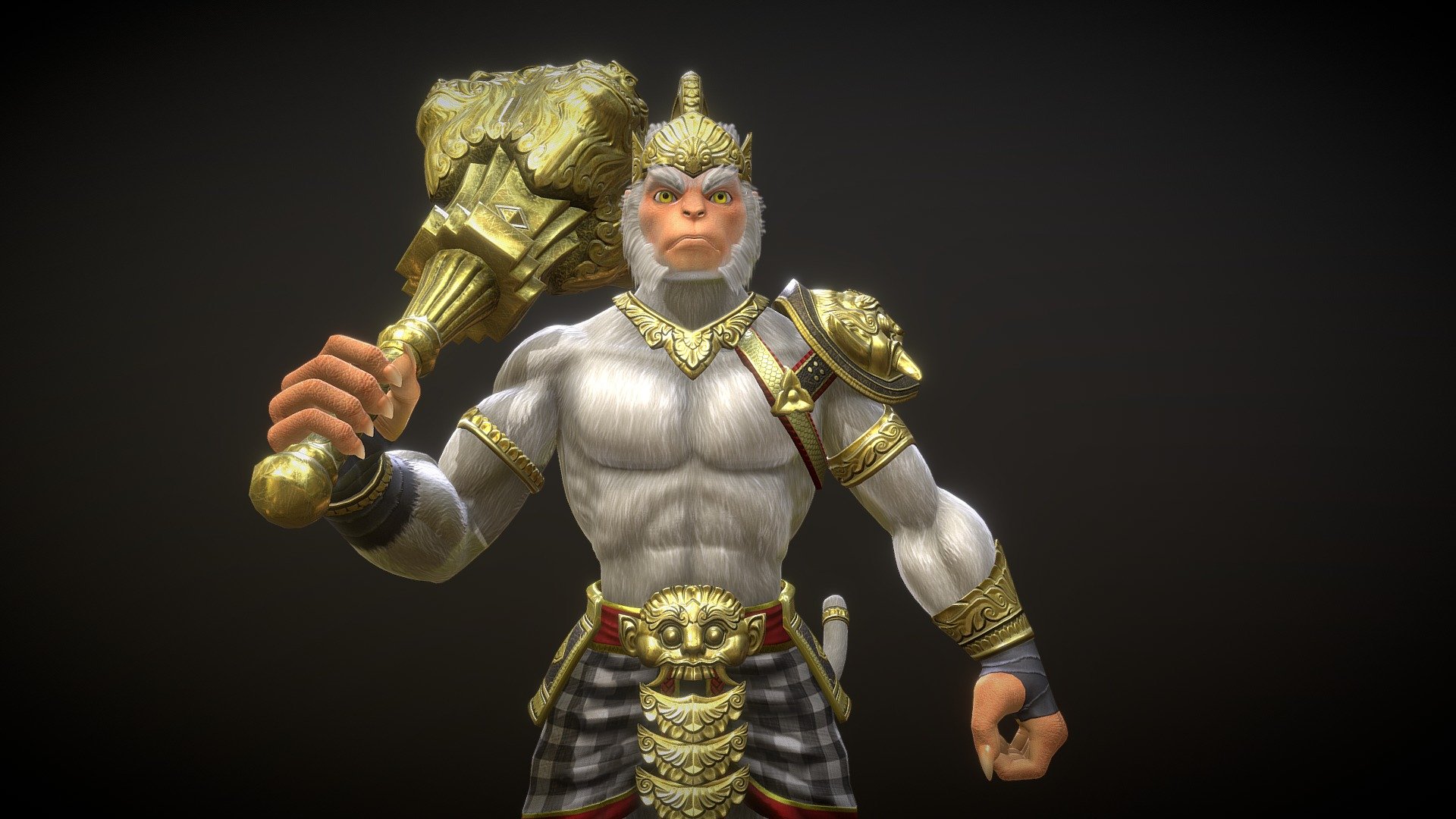 My rendition of the Hindu Great Monkey Warrior Hanuman. His ornaments are Balinese style, though I took a lot of freedom designing the whole look 3d model