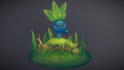 A Very Happy Plant grass, cute, pokemon, stylised-handpainted, oddish